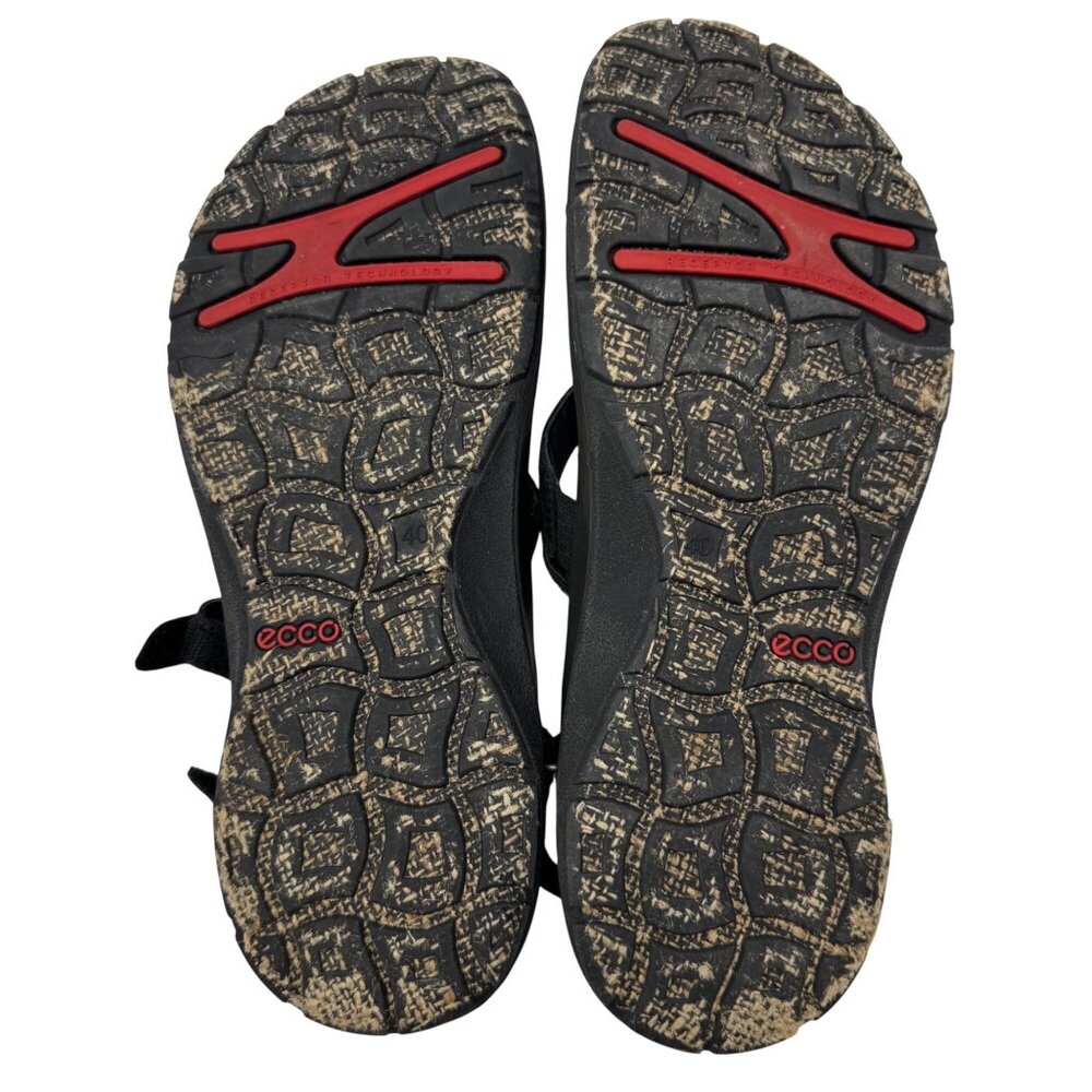 Ecco Black Leather Sandals Womens EU 40/US 9-9.5 Cork Hook Loop Outdoor Comfort - Picture 5 of 15